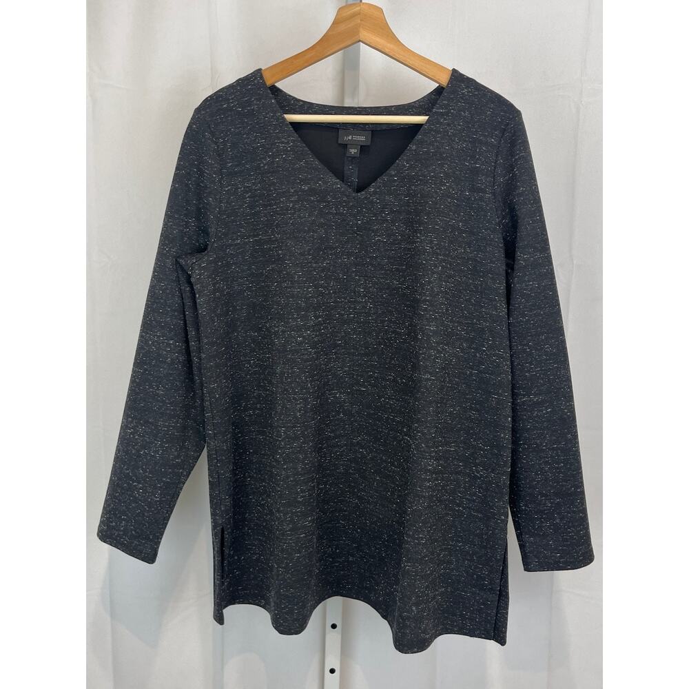 J. JILL Wearever Double Face Jersey V-Neck Tunic Top Black Gray Speckle Size M